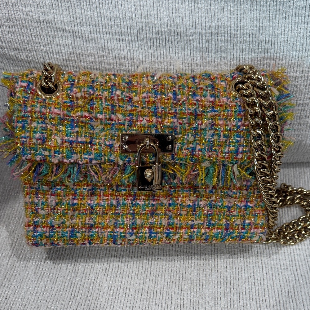 Kurt Geiger Multicolor Tweed Crossbody with Gold Chain